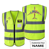 Thumbnail for Colourful Airplane aviation design printed on high-visibility reflective fabric reflective vest.
