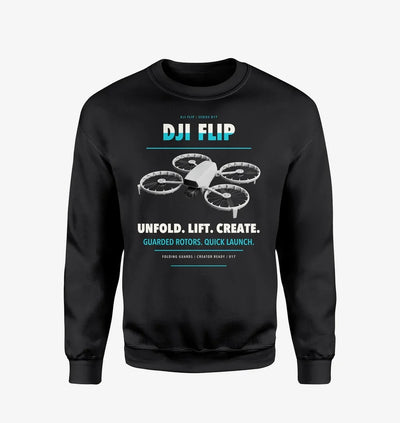 DJI Flip design on black sweatshirt