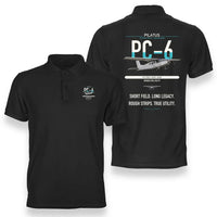 Thumbnail for Pilatus PC-6 Porter design on black double-side polo t-shirt, double-side print