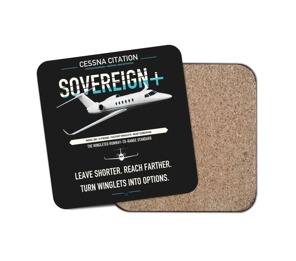Cessna Citation Sovereign+ design on black 1 piece coaster