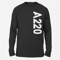 Thumbnail for Airbus A220 Text Long-Sleeve aviation design printed on soft cotton long-sleeve T-shirt.