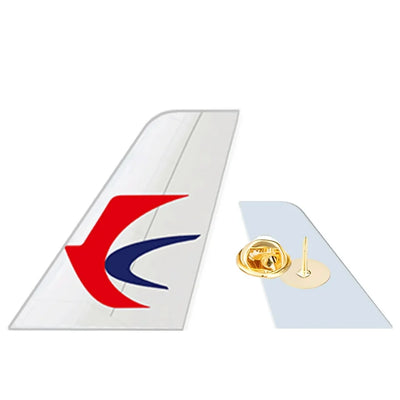 China Eastern Airlines aviation design tail-shape badge pin in polished alloy.