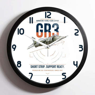 Hawker Siddeley Harrier GR3 design on white framed wall clock