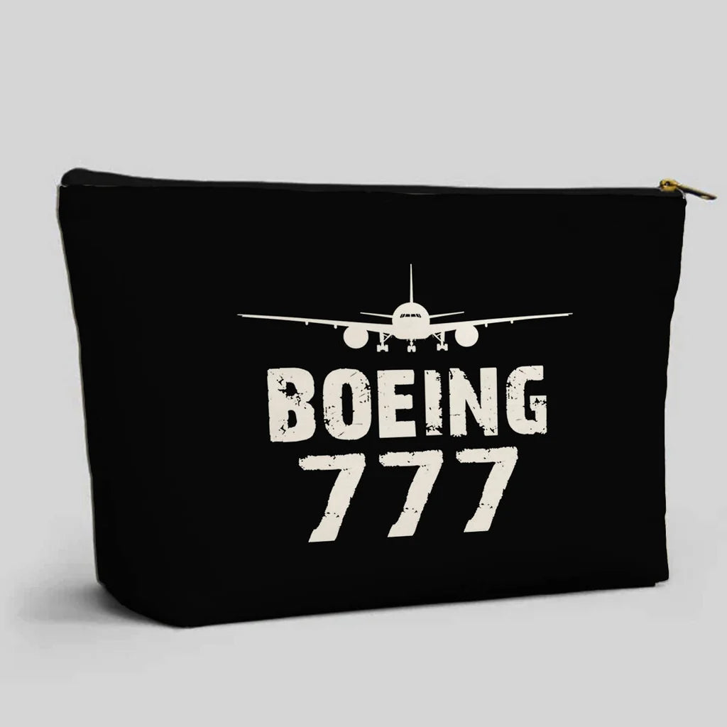 Boeing 777 & Plane aviation print zipper pouch, durable polyester.