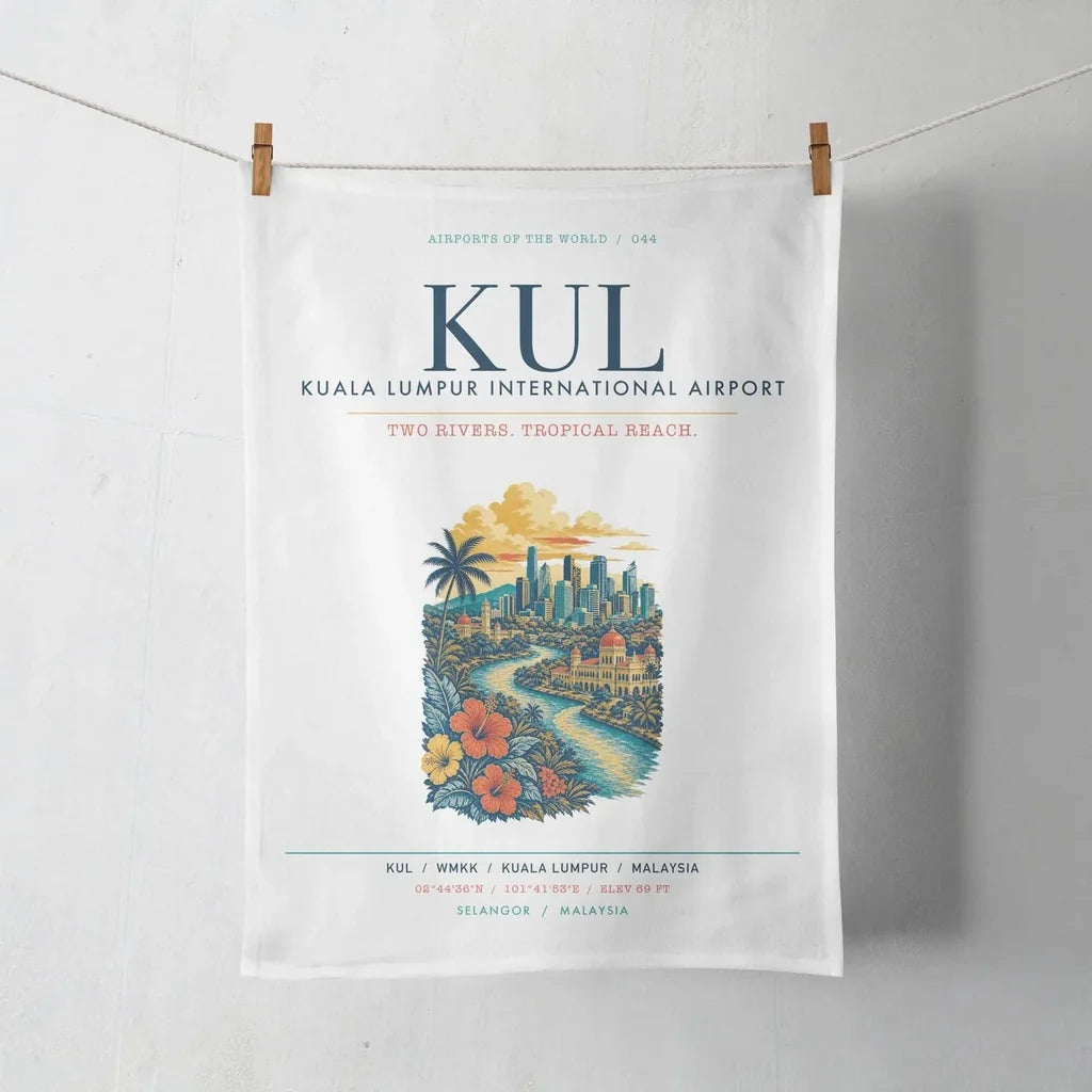 Kuala Lumpur International Airport (KUL) design on white towel
