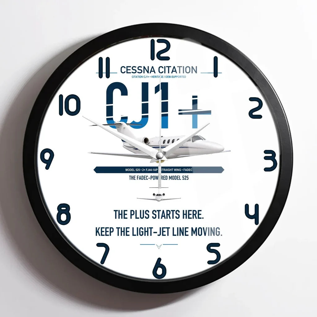 Cessna Citation CJ1+ design on white framed wall clock