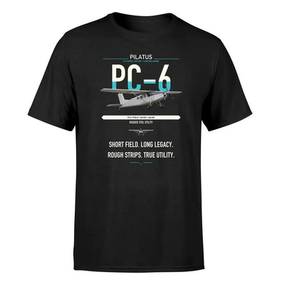 Pilatus PC-6 Porter design on black t-shirt, single-side print