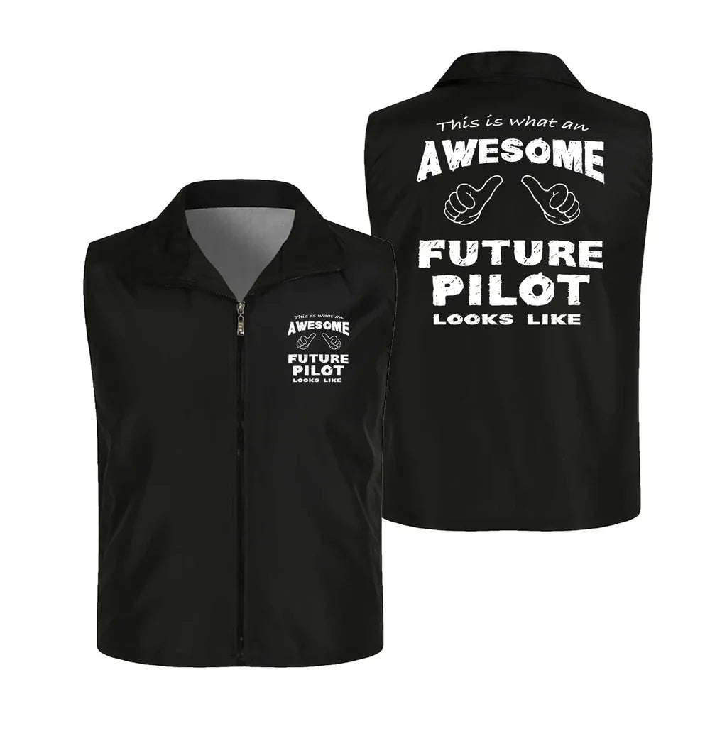 Future Pilot Thin Style aviation design printed on lightweight shell with sleeveless design thin vest.