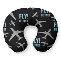 Thumbnail for Fly Be Free (Black) Travel & Boppy aviation design on memory foam with soft cover travel pillow.