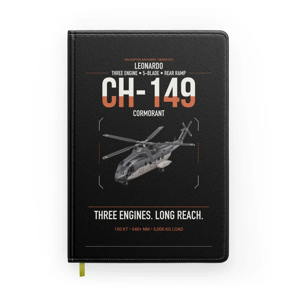 Leonardo CH-149 Cormorant design on black notebook