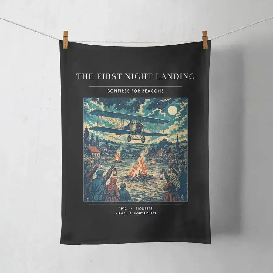 VINTAGE G4327 - The First Night Landing - Designed Towels design on black