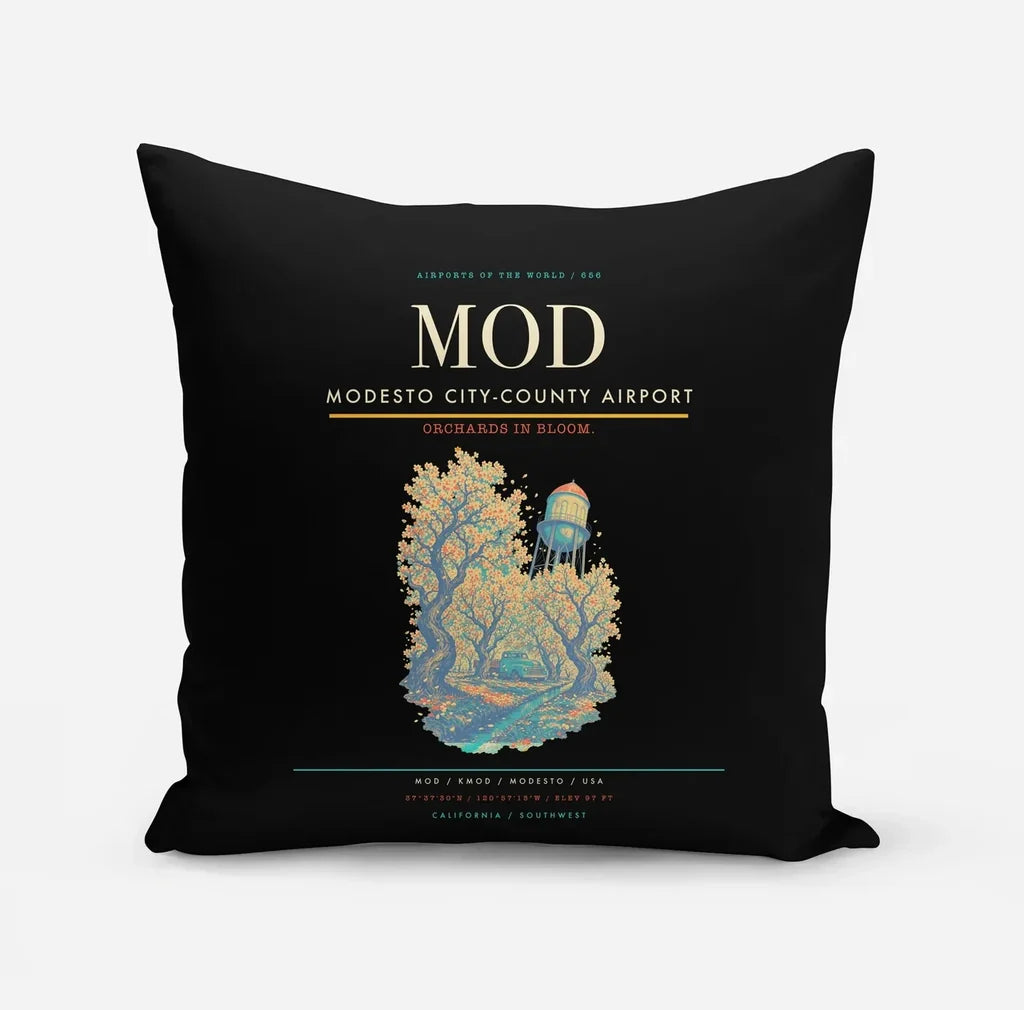 Modesto City-County Airport (MOD) design on black pillow