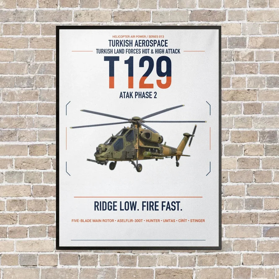 Turkish Aerospace T129 ATAK Phase 2 vertical canvas print - framed - white background