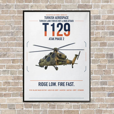 Turkish Aerospace T129 ATAK Phase 2 vertical canvas print - framed - white background