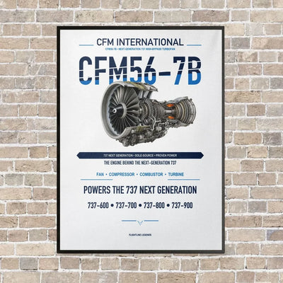 CFM56-7B vertical canvas print - framed - white background