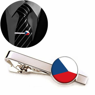 Side view of Czech Republic Flag aviation tie clip in stainless steel, polished finish.