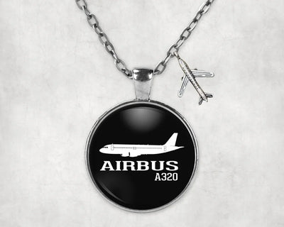 Side view of Airbus A320 Printed aviation necklace in stainless steel, polished finish.