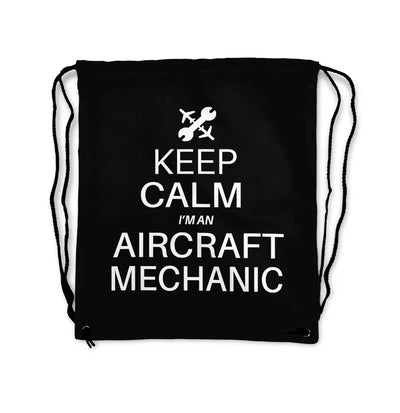 Aircraft Mechanic aviation drawstring bag in lightweight polyester.