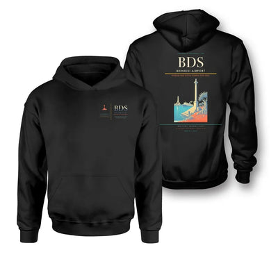 Brindisi Airport (BDS) design on black double-side hoodie