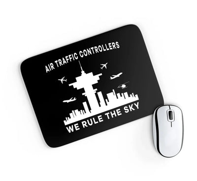 Air Traffic Controllers - We Rule The Sky aviation design on neoprene with anti-slip base mouse pad.
