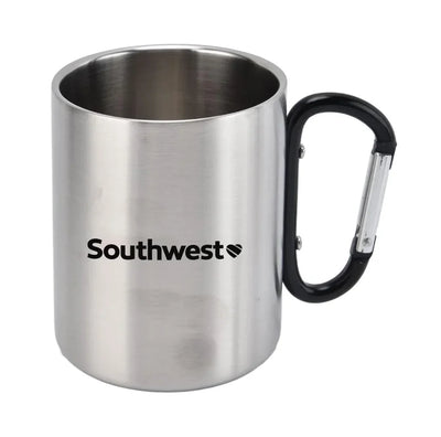 Southwest Airlines aviation design on outdoor mug, durable insulated construction.
