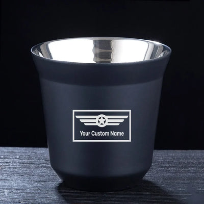 Custom Name (Badge 1) aviation design on double-wall coffee mug, vacuum-insulated double-wall.