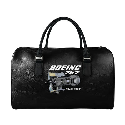 Boeing 757 & Rolls Royce Engine (RB211) aviation design leather travel bag, full-grain leather construction.