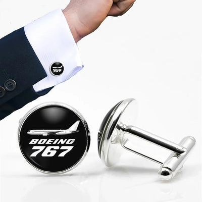 The Boeing 767 aviation-themed cuff links, polished metal.