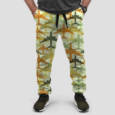 Seamless Colourful Airplanes aviation design on soft cotton blend 3D-printed sweatpants.