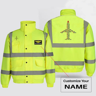 Airplane Shape Aviation Alphabet aviation design printed on insulated shell with high-visibility reflective panels reflective.