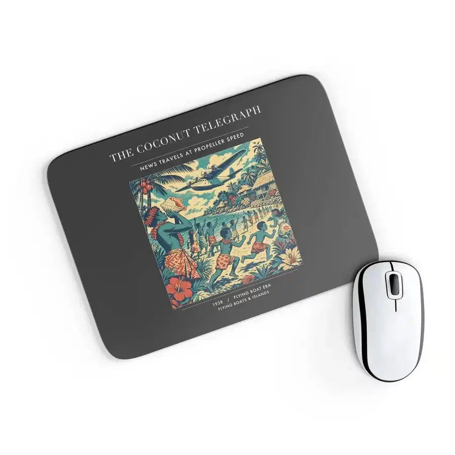 VINTAGE G4402 - The Coconut Telegraph - Designed Mouse Pads design on black rectangle