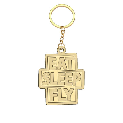 Eat Sleep Fly aviation hollow key chain in polished alloy.