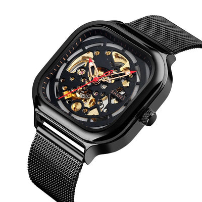 Fully Automatic Mechanical Watch Waterproof Square Stainless Steel Mesh Strap aviation stainless steel accessory in stainless.