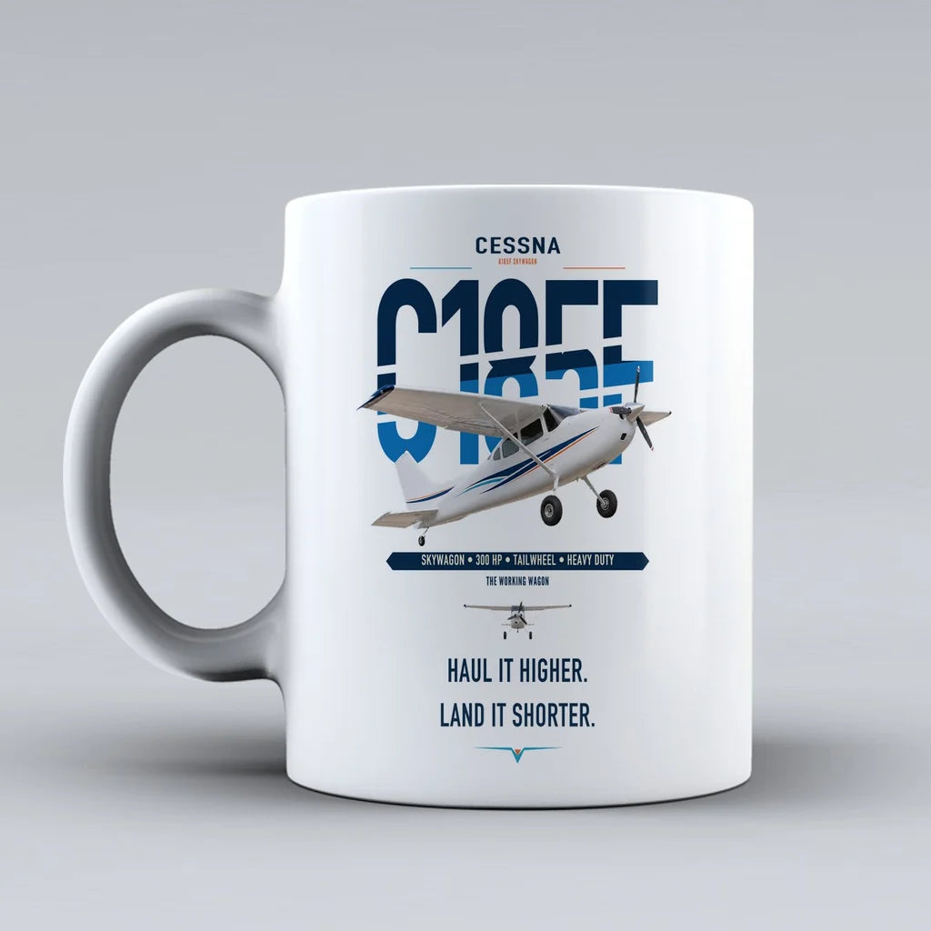 Cessna A185F Skywagon design on white ceramic mug, double-side print