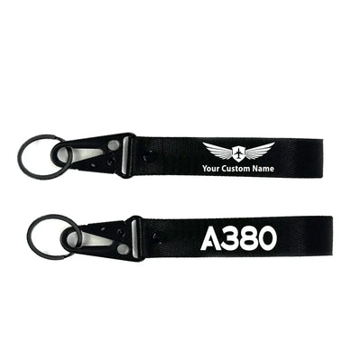 Airbus A380 Flat Text aviation hawk-shaped key chain, durable metal alloy.