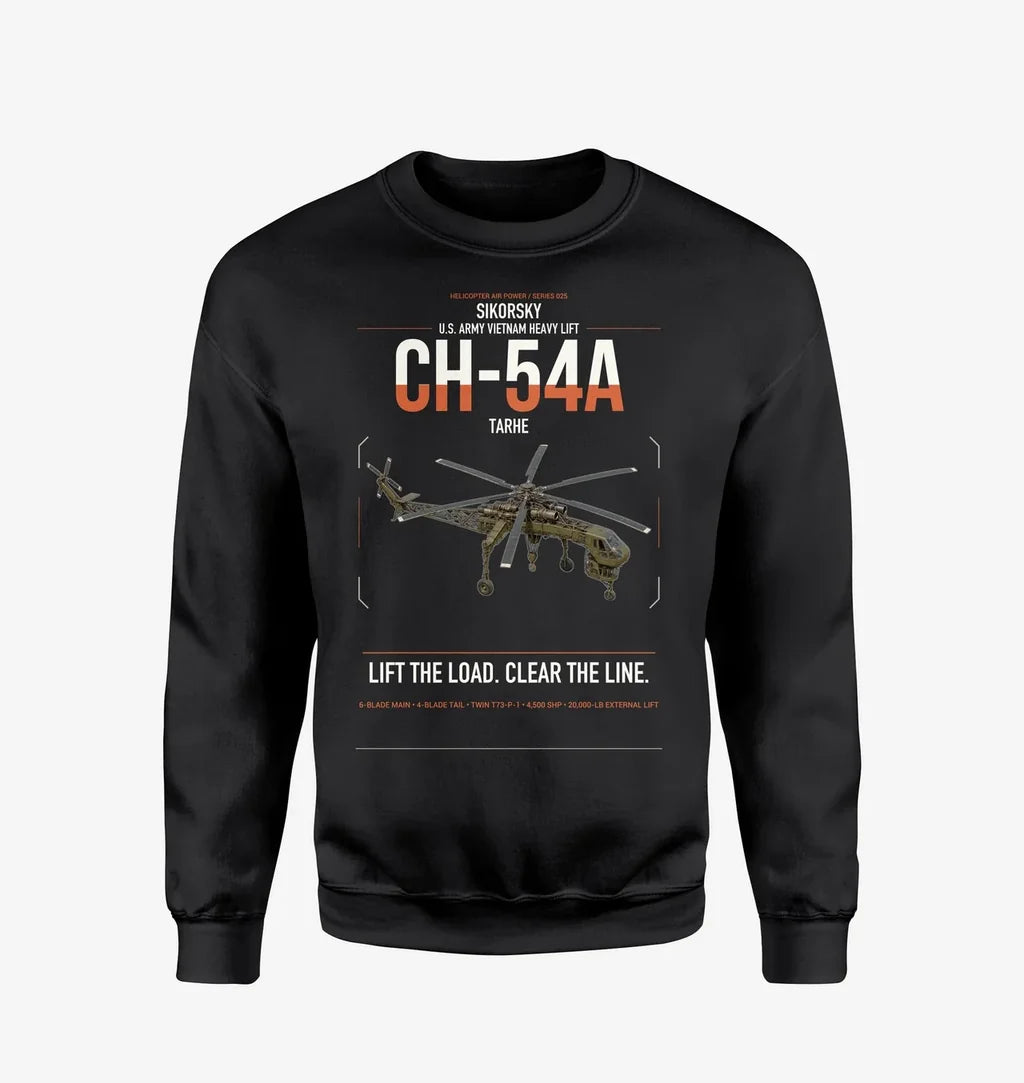 Sikorsky CH-54A Tarhe design on black sweatshirt