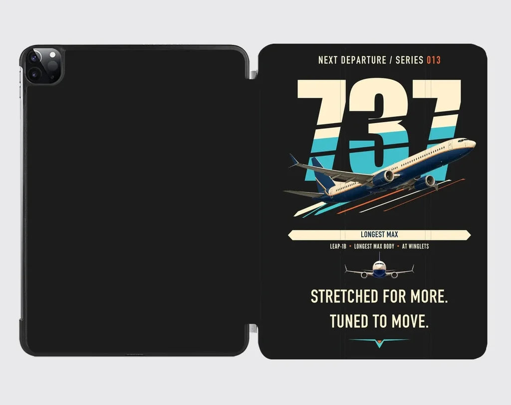 Boeing 737 MAX 10 design on black ipad tablet case