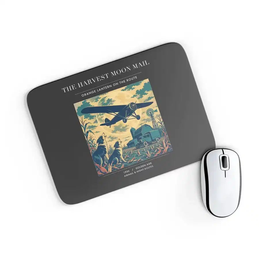 VINTAGE G4479 - The Harvest Moon Mail - Designed Mouse Pads design on black rectangle
