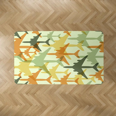 Seamless Colourful Airplanes aviation design on durable carpet pile with non-slip backing rectangle carpet floor mat.