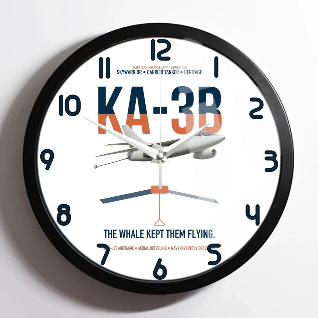 KA-3B Skywarrior design on white framed wall clock