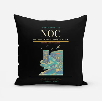Ireland West Airport Knock (NOC) design on black pillow