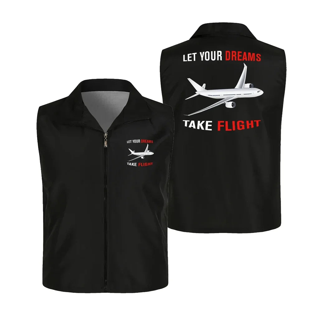 Let Your Dreams Take Flight Thin Style aviation design printed on lightweight shell with sleeveless design thin vest.