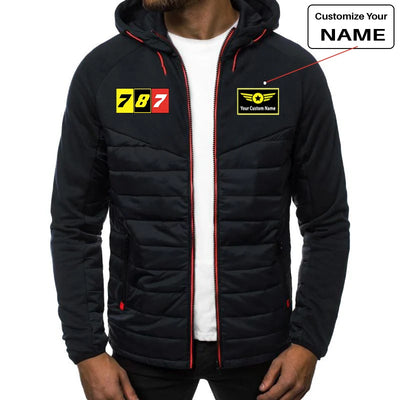 Flat Colourful 787 aviation design printed on lightweight breathable shell sportive jacket.