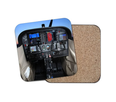 Cessna 172 Cockpit aviation design on cork-backed wood with print coaster.