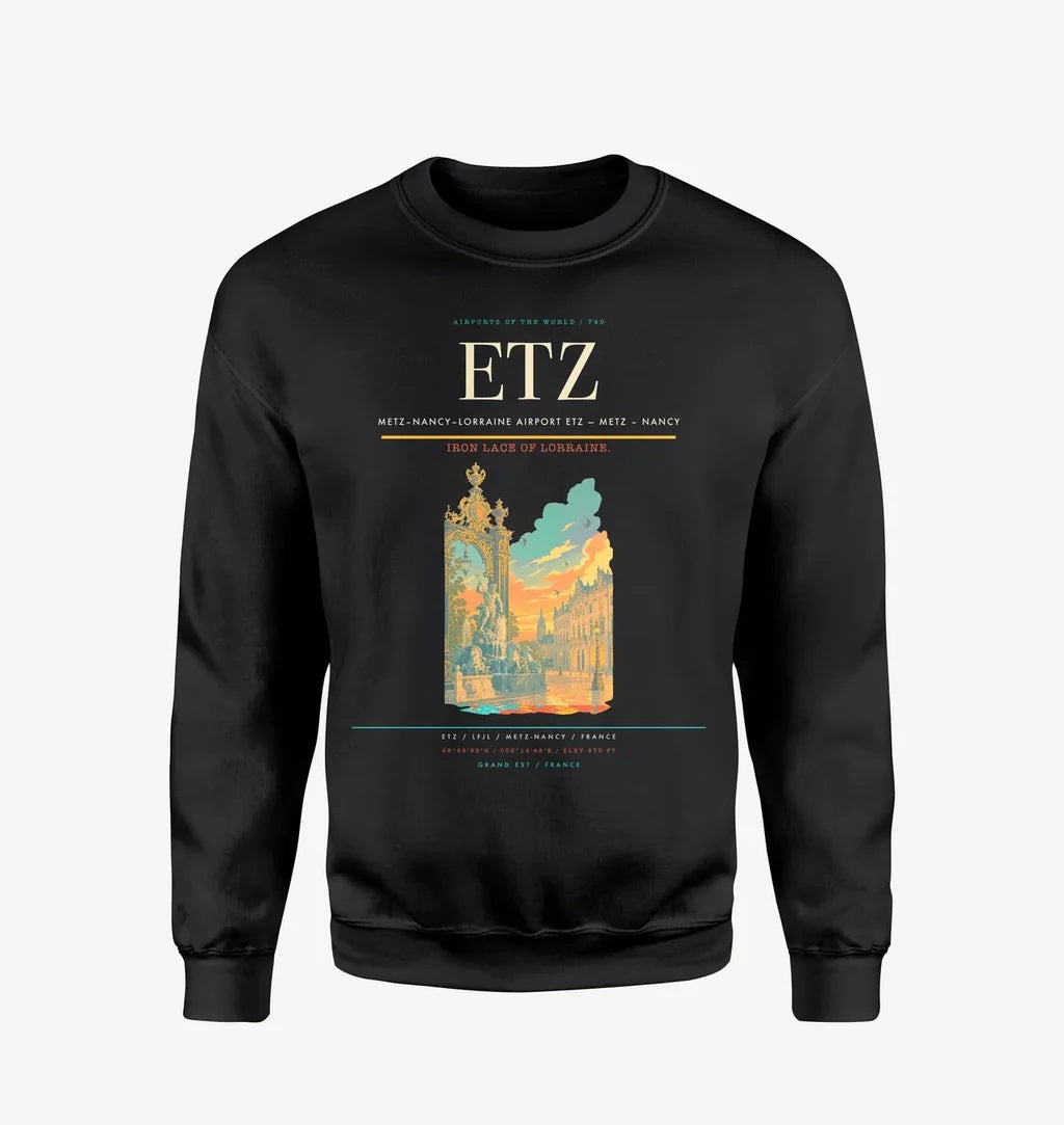 Metz–Nancy–Lorraine Airport (ETZ) design on black sweatshirt