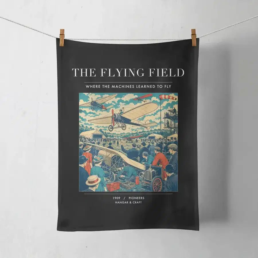 VINTAGE G4001 - The Flying Field - Designed Towels design on black