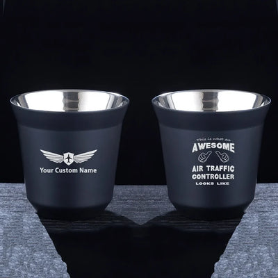 Air Traffic Controller aviation design on double-wall coffee mug, vacuum-insulated double-wall.