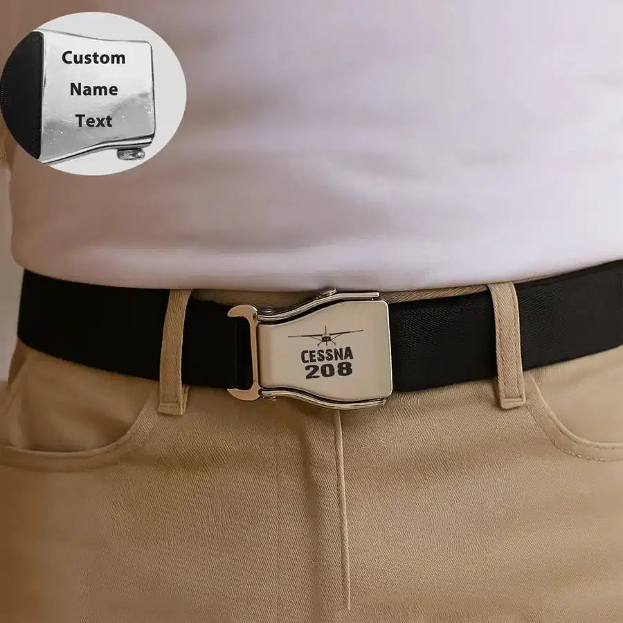 Cessna 208 & Plane aviation seat-belt buckle accessory, real seat-belt webbing.