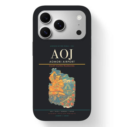 Aomori Airport (AOJ) design on black iPhone 17 Pro MagSafe case