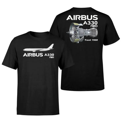 Airbus A330neo & Trent 7000 Engine aviation design printed on soft cotton double-side print T-shirt.